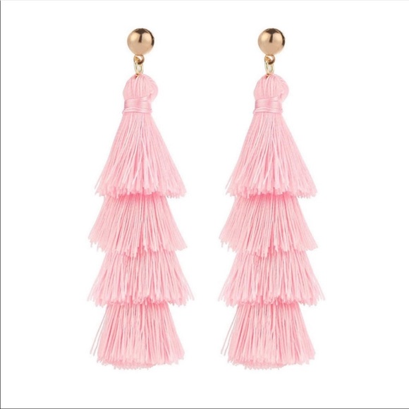 Jewelry - ☘️ 3/$15 🆕 Pink Tiered Tassel Fringe Gold Stud Earrings Festival Bohemian